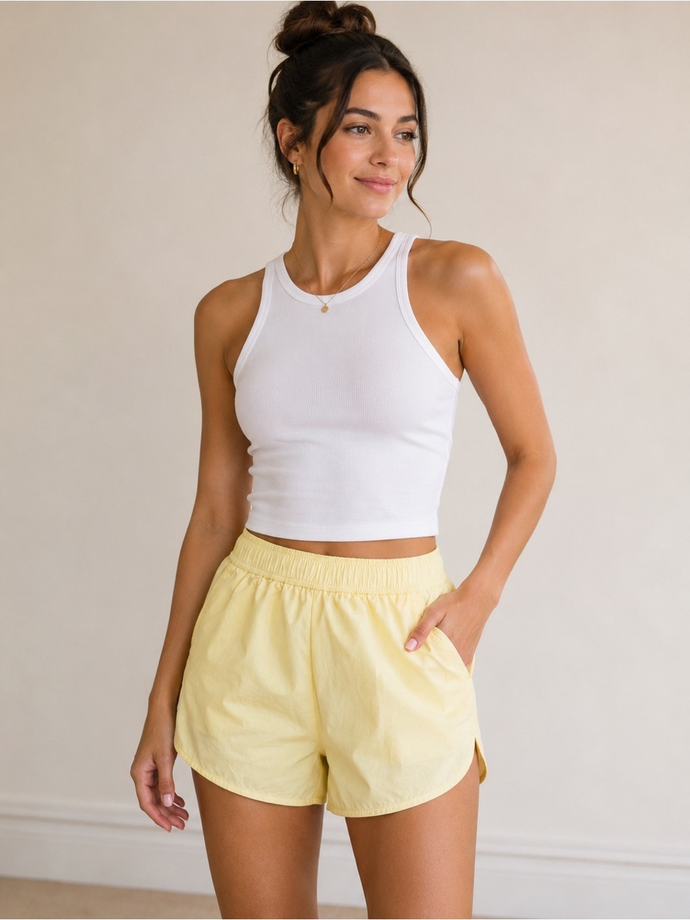 H&M Yellow Cotton Pull-On Shorts Casual Elastic Waist Pockets Summer Small